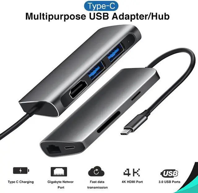 Main image of 7 in 1 USB C Hub Type-C to 4K HDMI 2 USB 3.0 SD/TF Card Readers RJ45 PD Fast Charging Adapter Docking Station for MacBook Pro
