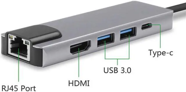 Alt view image 2 of 7 - 4K USB C Hub to Gigabit Ethernet Rj45 Lan 5 in 1 USB Type C Hub Hdmi Adapter for Mac book Pro Thunderbolt 3 USB-C Charger PD