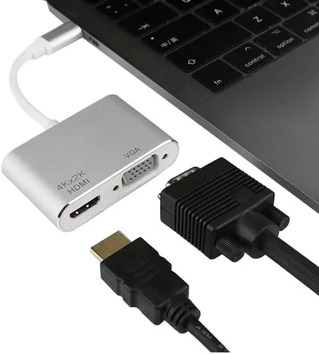 Alt view image 6 of 7 - 2 in 1 USB C Cable Type C to HDMI VGA Adapter 4K USB-C Type-C Audio Video Converter Cable for Macbook Samsung Galaxy