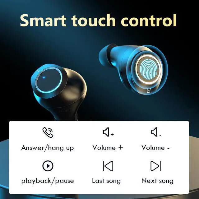 Alt view image 4 of 13 - TWS Bluetooth Earphone with Microphone Fingerprint Touch Wireless Headphones HD Stereo Noise Cancelling Music Earbud Headset