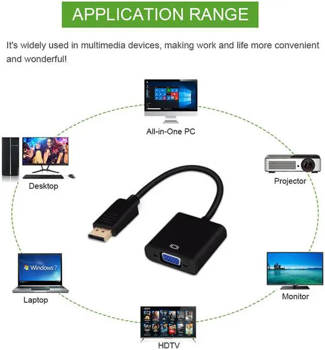 Alt view image 2 of 7 - DisplayPort Display Port DP to VGA Adapter Cable Male to Female Converter for PC Computer Laptop HDTV Monitor Projector