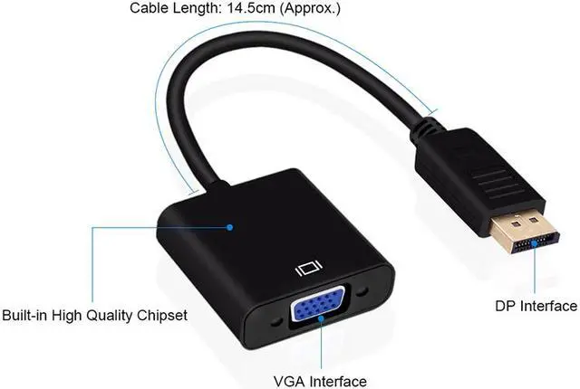 Alt view image 4 of 7 - DisplayPort Display Port DP to VGA Adapter Cable Male to Female Converter for PC Computer Laptop HDTV Monitor Projector