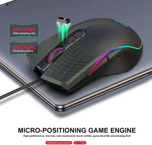 Alt view image 3 of 7 - Gaming Mouse 7 Buttons 6400Dpi Optical USB Wired Desktop Mice RGB Backlit Mice for PC Computer Laptop Gamers