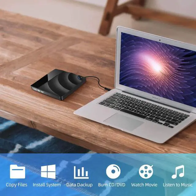 Alt view image 7 of 7 - External CD DVD Drive, Portable USB 3.0 DVD CD RW Writer Reader CD-RW/DVD-RW Player Burner High Speed Data Transfer for for PC Laptop Desktop MacBook Windows XP/Win 7/Win 8/Win 10/Vista/Linux/Mac OS