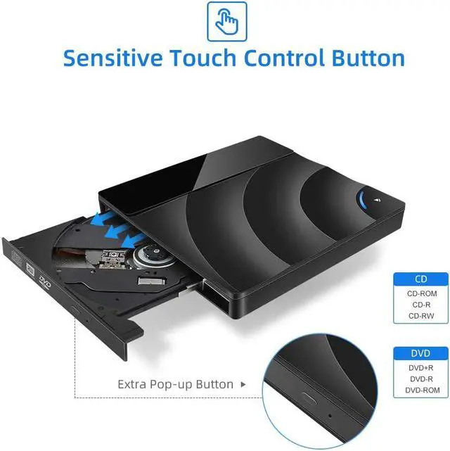 Alt view image 5 of 7 - External CD DVD Drive, Portable USB 3.0 DVD CD RW Writer Reader CD-RW/DVD-RW Player Burner High Speed Data Transfer for for PC Laptop Desktop MacBook Windows XP/Win 7/Win 8/Win 10/Vista/Linux/Mac OS