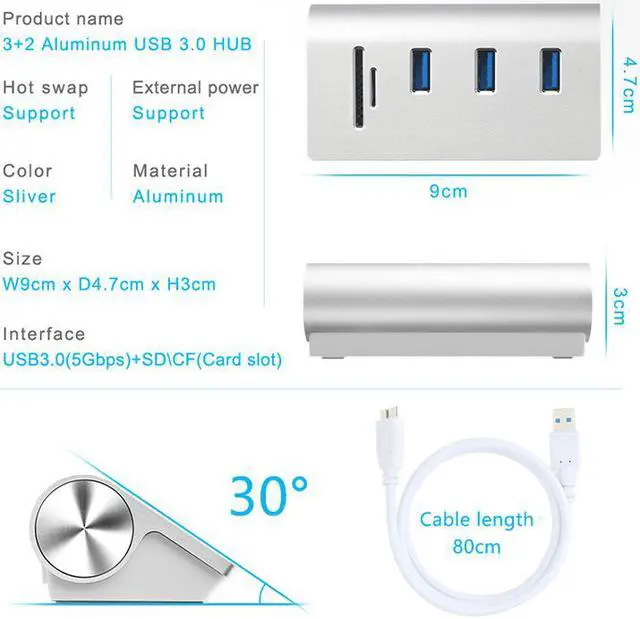 Alt view image 4 of 7 - Multi usb 3.0 hub 3 port adapter splitter Power Interface SD TF Card Reader for MacBook Air computer laptop accessories