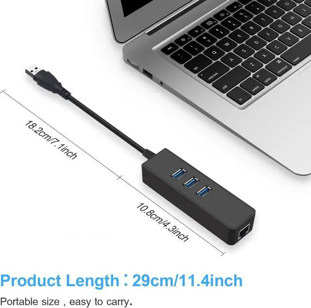 Alt view image 4 of 8 - 3 Ports USB Hub USB 3.0 To RJ45 Gigabit Ethernet LAN Wired Network Adapter 10/100/1000 Mbps For Windows Mac Laptop