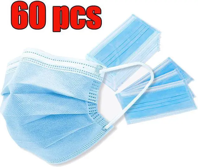 Main image of 60pcs 3 Layer Non-woven Face Mask Anti-dust Disposable Masks Safe Breathable Mouth Mask Ear loop Filter Adult