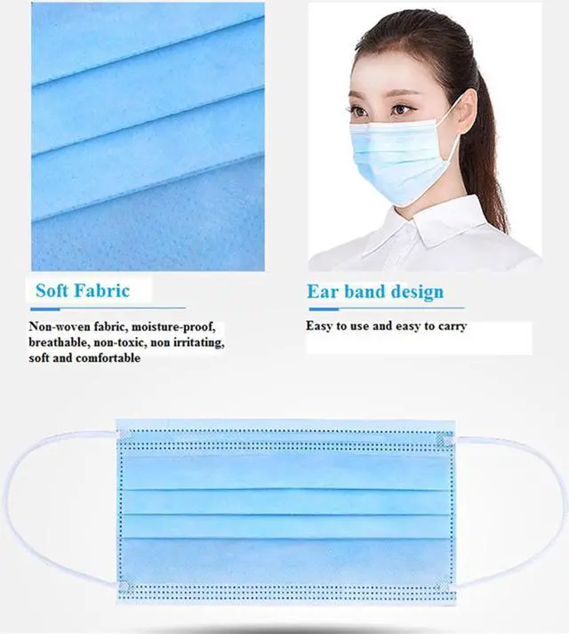 Alt view image 3 of 6 - 40pcs 3 Layer Disposable Mask Mouth Dust Protection Face Masks Dust Filter Safety Anti-pollution Mask (Color: Blue)