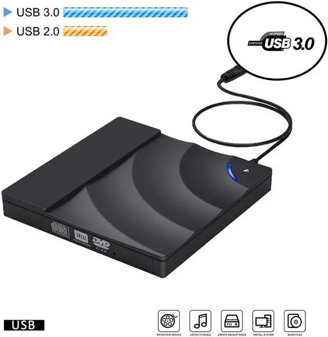 Alt view image 2 of 6 - USB 3.0 Touch Control External Drive DVD-ROM CD-RW DVD-RW Burner Player Portable Reader Slim for Windows XP/7/8/10 Laptop MAC OS