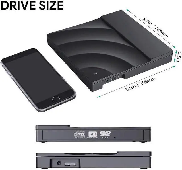Alt view image 6 of 6 - USB 3.0 Touch Control External Drive DVD-ROM CD-RW DVD-RW Burner Player Portable Reader Slim for Windows XP/7/8/10 Laptop MAC OS