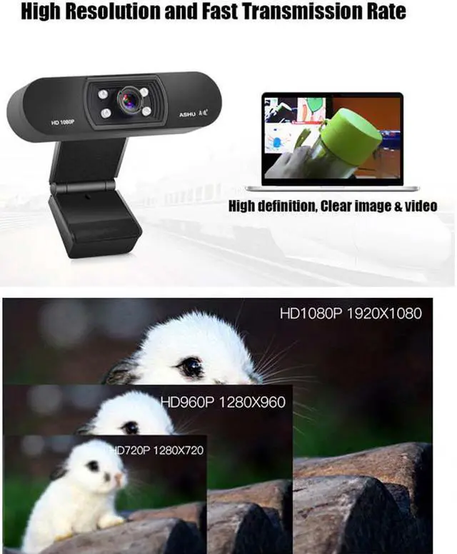 Alt view image 4 of 6 - Webcam 1080P HD Web Camera with Built-in Microphone 1920 x 1080p USB Plug&Play WebCam Widescreen Video