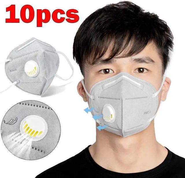 Main image of 10PCS KN95 Gray Earband Type Vertical Folding Protective Mask Adult Dust Mask Respirator Mouth Mask With Breathing Valve