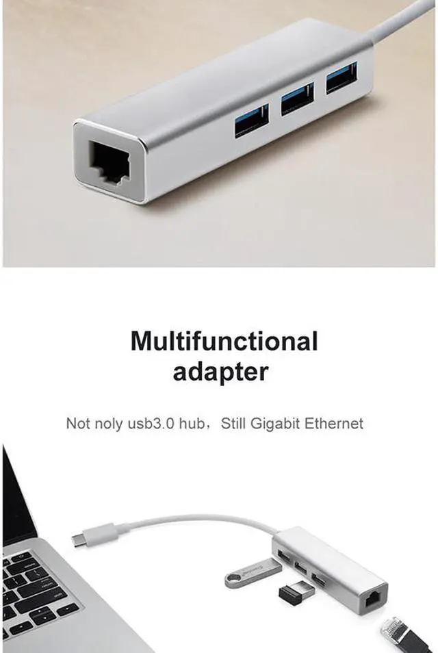 Alt view image 4 of 7 - Type-C To RJ45 Network Card Hundred Trillion USB 3.0 Hub Type C To RJ45 Hub USB 3.0 Ethernet Network Adapter