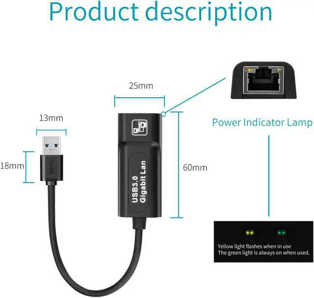 Alt view image 7 of 7 - Wired USB 3.0 To Gigabit Ethernet RJ45 LAN (10/100/1000) Mbps Network Adapter Ethernet Network Card For PC COmputers