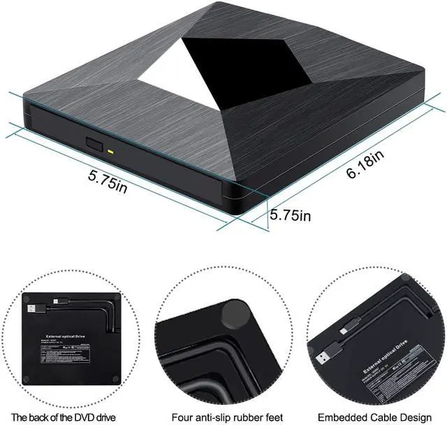 Alt view image 6 of 7 - External DVD Drive Optical Drive USB 3.0/Type C CD ROM Player CD-RW Burner Writer Reader Recorder Portable for Laptop Windows PC