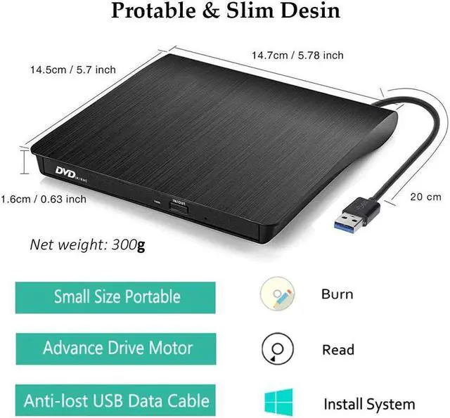 Alt view image 2 of 7 - [Updated Version]External CD DVD Drive USB 3.0 Portable CD DVD +/-RW Drive Slim DVD/CD Rom Rewriter Burner Writer, High Speed Data Transfer for Laptop/Macbook/Desktop /MacOS/Windows10/8/7/XP/Visa