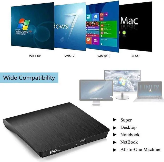 Alt view image 4 of 7 - [Updated Version]External CD DVD Drive USB 3.0 Portable CD DVD +/-RW Drive Slim DVD/CD Rom Rewriter Burner Writer, High Speed Data Transfer for Laptop/Macbook/Desktop /MacOS/Windows10/8/7/XP/Visa