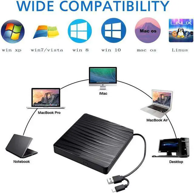 Alt view image 2 of 7 - Type C USB 3.0 Slim External DVD RW CD Writer Drive Burner Reader Player Optical Drives CD-RW Burner Reader Recorder For Laptop