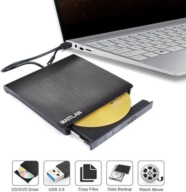 Alt view image 4 of 7 - USB 3.0 & USB-C External CD DVD Drive, Premium Portable CD/DVD +/-RW Drive/Writer/Burner Optical Player, Compatible for Windows 10 Laptop PC, MacBook Pro/Air, iMac, Mac OS