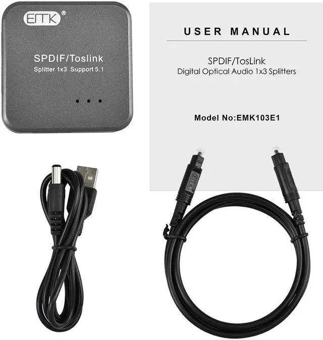 Alt view image 4 of 7 - 1x3 S/PDIF Toslink Digital Optical Audio Splitter[1x3 S/PDIF Toslink Splitter]with Optical Audio Cable for Home Theater, Sound bar, TV, PS4,Blu-ray,Xbox (1X3 S/PDIF Toslink Splitter)