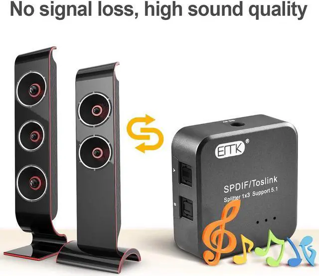 Alt view image 3 of 7 - 1x3 S/PDIF Toslink Digital Optical Audio Splitter[1x3 S/PDIF Toslink Splitter]with Optical Audio Cable for Home Theater, Sound bar, TV, PS4,Blu-ray,Xbox (1X3 S/PDIF Toslink Splitter)