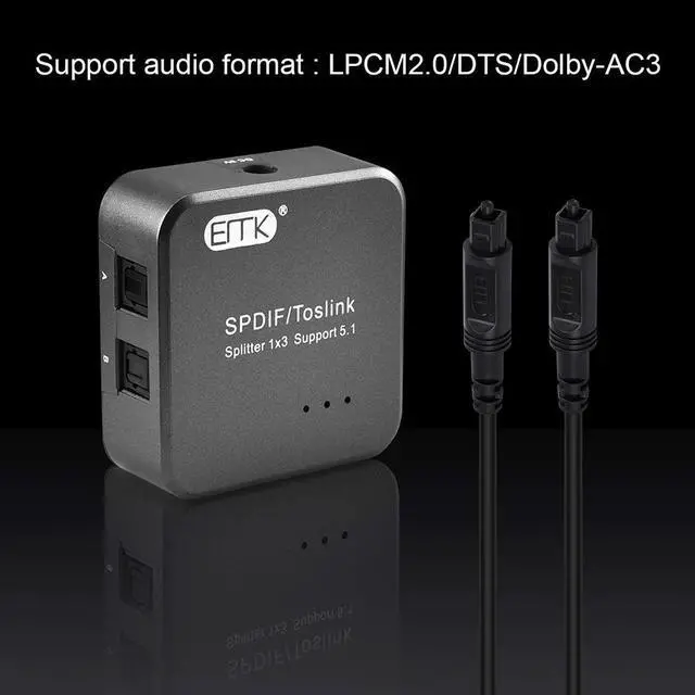 Alt view image 5 of 7 - 1x3 S/PDIF Toslink Digital Optical Audio Splitter[1x3 S/PDIF Toslink Splitter]with Optical Audio Cable for Home Theater, Sound bar, TV, PS4,Blu-ray,Xbox (1X3 S/PDIF Toslink Splitter)
