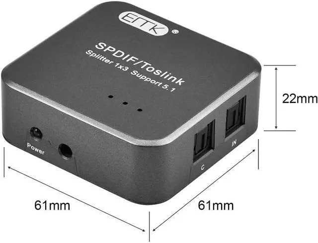 Alt view image 6 of 7 - 1x3 S/PDIF Toslink Digital Optical Audio Splitter[1x3 S/PDIF Toslink Splitter]with Optical Audio Cable for Home Theater, Sound bar, TV, PS4,Blu-ray,Xbox (1X3 S/PDIF Toslink Splitter)