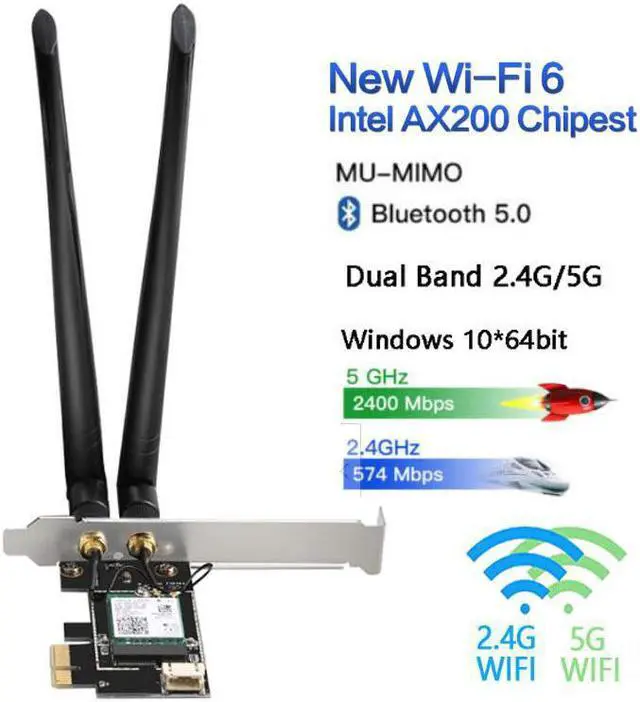Alt view image 3 of 7 - Dual Band 2.4G/5G 3000Mbps 802.11ax Intel AX200 Wifi 6 PCI-E PCI Express Wifi Adapter Bluetooth 5.0 Network Card For Desktop PC