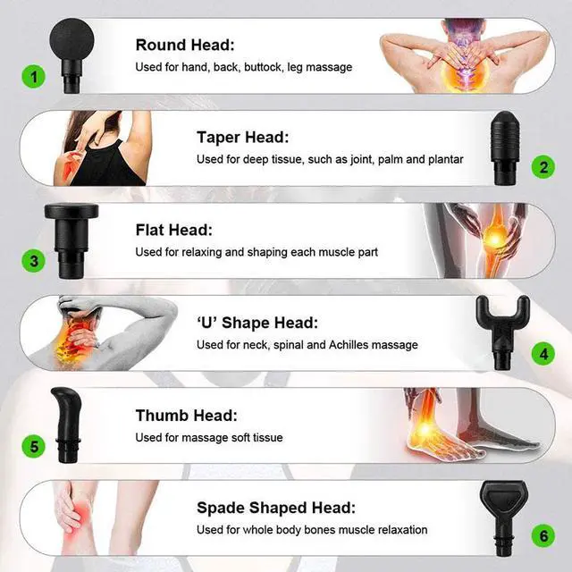 Alt view image 4 of 7 - Massage Gun Muscle Massager Deep Tissue Percussion Massager Cordless 30 Speed Level Professional Handheld Electric Body Massager Sports Drill with 6 Heads Helps Relieve Muscle Soreness and Stiffness