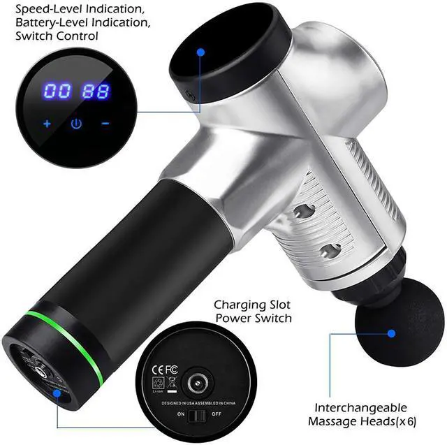 Alt view image 2 of 7 - Massage Gun Percussion Muscle Massager Gun Cordless Electric Handheld 30 Speed Levels Deep Tissue Massage Gun with 6 Massage Heads for Body Relaxation Pain Relief