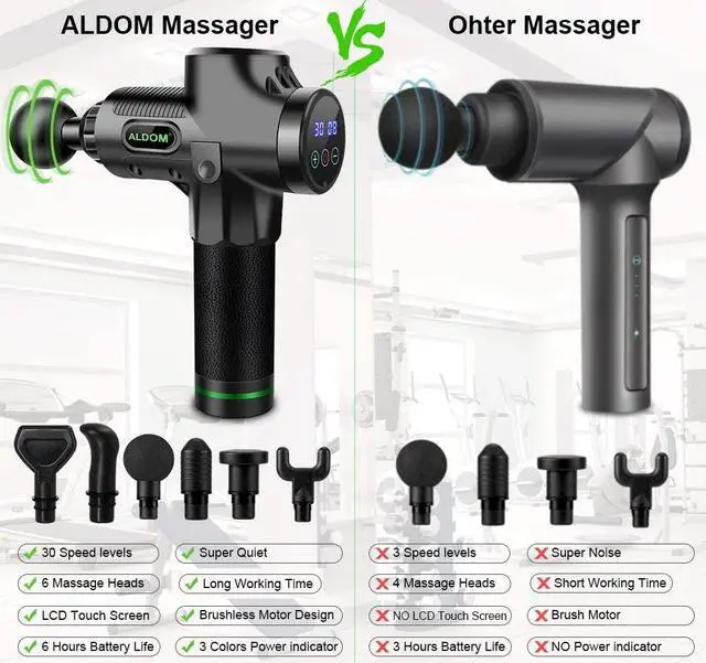 Alt view image 5 of 7 - Massage Gun Muscle Massager Deep Tissue Percussion Massager Cordless 30 Speed Level Professional Handheld Electric Body Massager Sports Drill with 6 Heads Helps Relieve Muscle Soreness and Stiffness