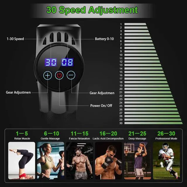 Alt view image 3 of 7 - Massage Gun Percussion Muscle Massager Gun Cordless Electric Handheld 30 Speed Levels Deep Tissue Massage Gun with 6 Massage Heads for Body Relaxation Pain Relief