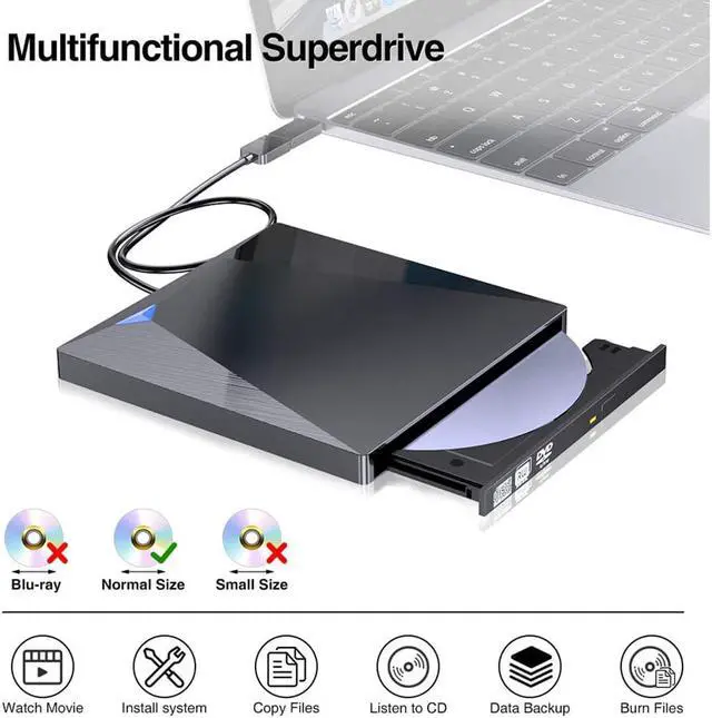 Alt view image 3 of 7 - [Upgraded] External CD DVD Drive, USB 3.0 Type-C Portable Optical Superdrive Burner Player Writer CD DVD +/- RW, Compatible with Windows 10 8 7 XP Vista Mac OS System for Mac Pro Air iMac Laptop