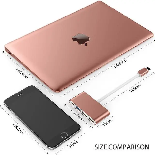Alt view image 5 of 6 - 4-in-1 USB-C Hub with Type C, USB 3.0, USB 2.0 for MacBook Air 2018, MacBook Pro 13/15 (Thunderbolt 3), ChromeBook,More,Connecting & Multiport Charging Adapter