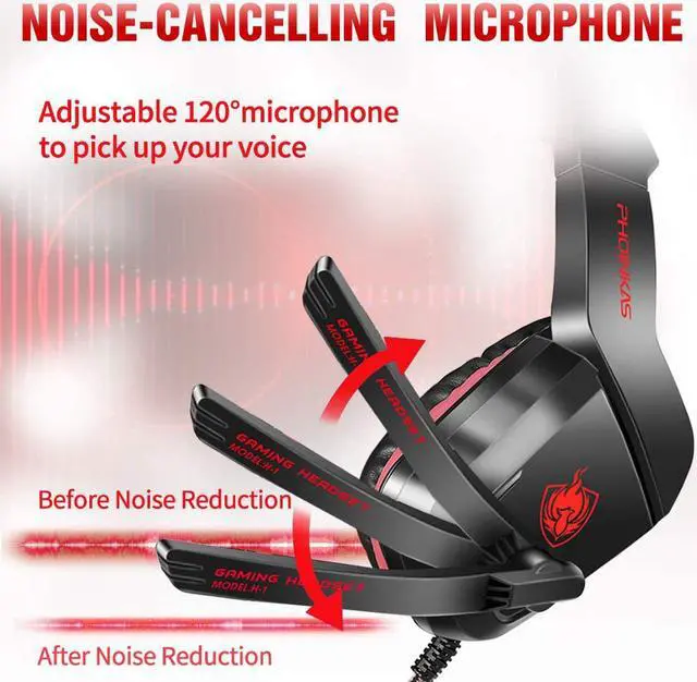 Alt view image 4 of 7 - Gaming Headset Earphone 3.5mm Jack with LED Backlit and Mic Stereo Bass Noise Cancelling for Computer Game Player