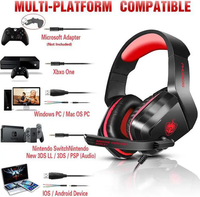 Alt view image 2 of 7 - Gaming Headset Earphone 3.5mm Jack with LED Backlit and Mic Stereo Bass Noise Cancelling for Computer Game Player
