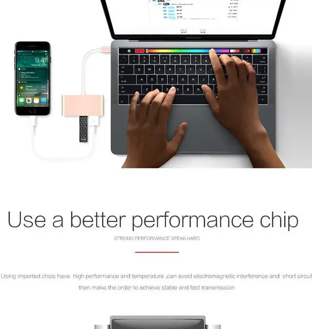 Alt view image 6 of 6 - 4-in-1 USB-C Hub with Type C, USB 3.0, USB 2.0 for MacBook Air 2018, MacBook Pro 13/15 (Thunderbolt 3), ChromeBook,More,Connecting & Multiport Charging Adapter