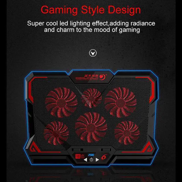 Alt view image 5 of 7 - Gaming Laptop Cooler Notebook Cooling Pad 6 Silent Red LED Fans Powerful Air Flow Portable Adjustable Laptop Stand 2600RPM Laptop Cooling Pad
