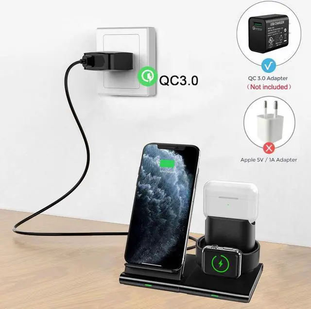 Alt view image 3 of 7 - 3in1 Magnetic Wireless Charging Station 10W Fast Qi Charging Stand for Apple watch 5 for Airpods Charger Dock for iPhone X 11 Pro Samsung
