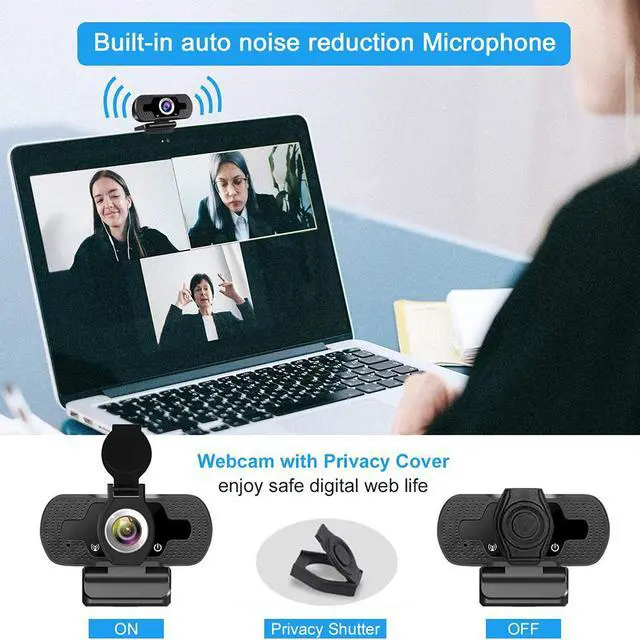 Alt view image 2 of 7 - Full HD Webcam, USB 1080P Webcam with Microphone, Pro Streaming Camera for Video Calling, Mini Plug and Play, Webcam Cover, Conferencing,Flexible Rotatable Clip