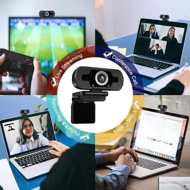 Alt view image 6 of 7 - Full HD Webcam, USB 1080P Webcam with Microphone, Pro Streaming Camera for Video Calling, Mini Plug and Play, Webcam Cover, Conferencing,Flexible Rotatable Clip