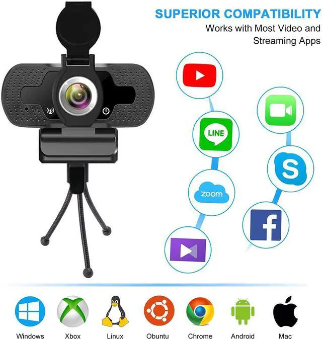 Alt view image 3 of 7 - Full HD Webcam, USB 1080P Webcam with Microphone, Pro Streaming Camera for Video Calling, Mini Plug and Play, Webcam Cover, Conferencing,Flexible Rotatable Clip