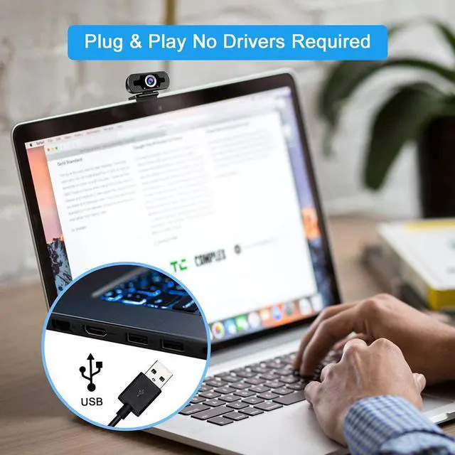 Alt view image 4 of 7 - Full HD Webcam, USB 1080P Webcam with Microphone, Pro Streaming Camera for Video Calling, Mini Plug and Play, Webcam Cover, Conferencing,Flexible Rotatable Clip