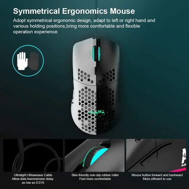 Alt view image 6 of 7 - Gaming Mouse with 16,000 DPI Optical Sensor Chroma RGB Lighting,69g Lightweight Honeycomb Shell,Ultraweave Cable,7 Programmable Buttons for PC Gamer