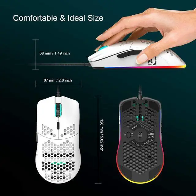 Alt view image 4 of 7 - Gaming Mouse with 16,000 DPI Optical Sensor Chroma RGB Lighting,69g Lightweight Honeycomb Shell,Ultraweave Cable,7 Programmable Buttons for PC Gamer