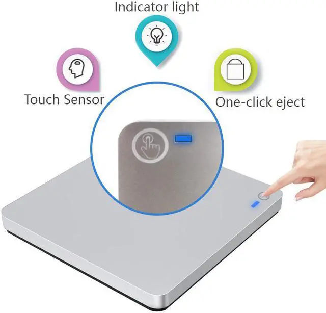 Alt view image 3 of 7 - Touch Sensor External CD DVD Drive, USB 3.0 USB Type C Ultra Slim DVD RW CD ROM Drive Burner Writer Recorder Player Portable Slot in Superdrive for Mac/MacBook Pro/Air/iMac/Laptop/PC Windows