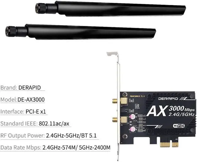 Alt view image 5 of 7 - 3000Mbps Wifi 6 Desktop PCIe Wireless Wifi Adapter Intel AX200 Bluetooth 5.1 Network Wifi Card 2.4G/5G 802.11ac/ax MU-MIMO