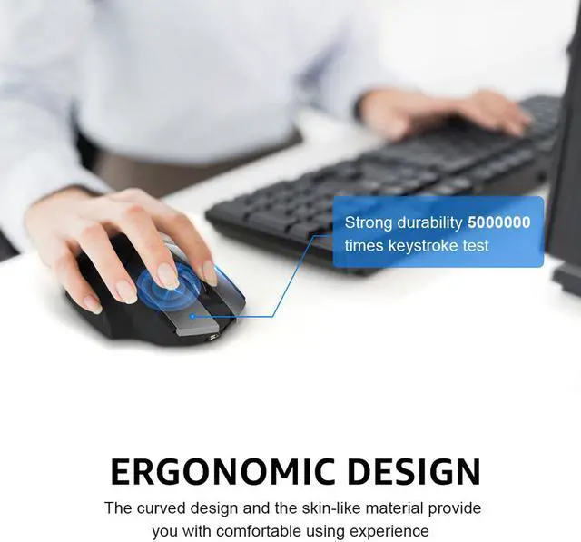 Alt view image 5 of 7 - Bluetooth Mouse Wireless 2.4GHz Ergonomic Mice Mouse 4000DPI USB Receiver Optical Computer Gaming Mouse for Laptop PC