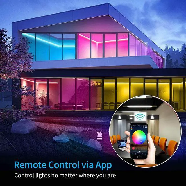 Alt view image 7 of 7 - Smart LED Strip Lights 32.8 ft/10m, Music Sync, Bluetooth APP Controlled, Remote Control, RGB, 300LED SMD5050, IP65 Waterproof Outdoor, 12V, Alexa Controlled